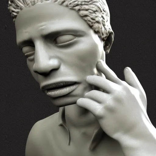 Image similar to marble statue of Jean-Michel Basquiat thinking 3d octane render