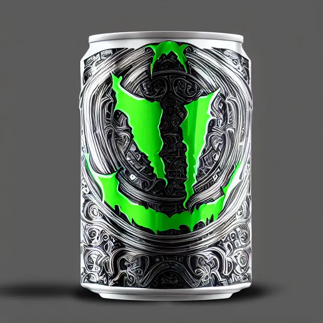 Image similar to aluminian can of monster energy drink, intricate and very very beautiful and elegant, highly detailed, digital painting, artstation, concept art, smooth and sharp focus, illustration