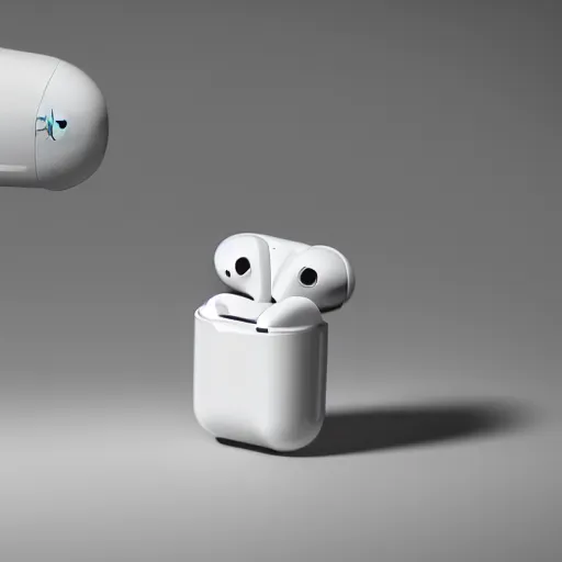 Image similar to airpod transformer, concept art, designed by Apple Inc and Joongwon Jeong, studio ambient lighting