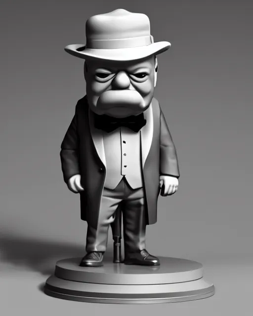 Image similar to full body 3d render of winston churchill as a funko pop, studio lighting, white background, blender, trending on artstation, 8k, highly detailed