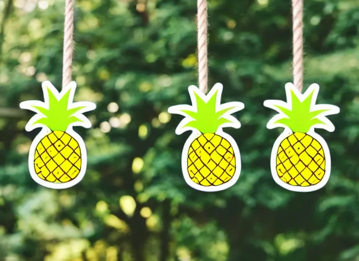 Image similar to die cut sticker of two cute kawaii smiling pineapples on a swing set