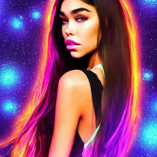 Image similar to madison beer a an intergalactic popstar dancing on a planet, render, blender render, unity render, 4 k wallpaper, art station trending, artstation 4 k coherent, coherent, 4 k, detailed, hyperdetailed, artifact - free, completely coherent, sharp, madison beer