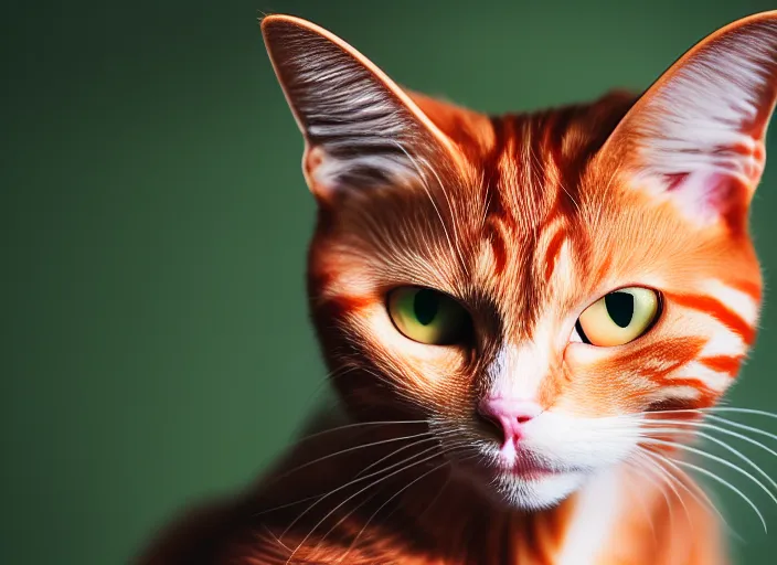 Image similar to 5 5 mm portrait photo of a redhead cat's face with ( ultra detailed cat - eyes ). highly detailed 8 k. intricate. lifelike. soft light. nikon d 8 5 0. cinematic post - processing