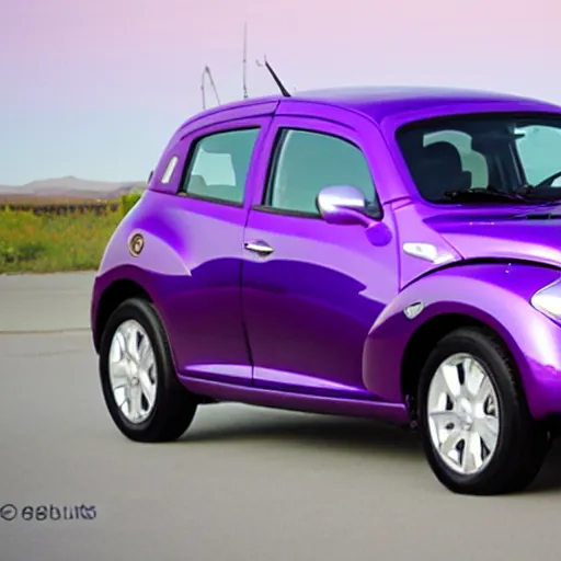 Prompt: A photograph of a purple PT Cruiser