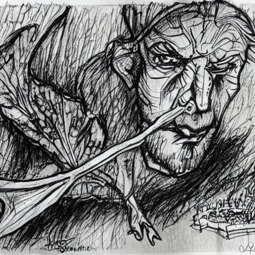 Image similar to salchenwursage. pen and ink sketch by tony diterlizzi