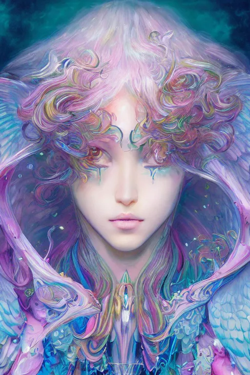 Prompt: chromatic angelic goddess of colors, d & d, full body portrait, mixed media, seductive look, chromatic aberration, hyper realistic, highly detailed, headshot, digital painting, trending on artstation, concept art, sharp focus, illustration, art by jin kagetsu and james jean and wlop and artgerm and greg rutkowski and ayami kojima