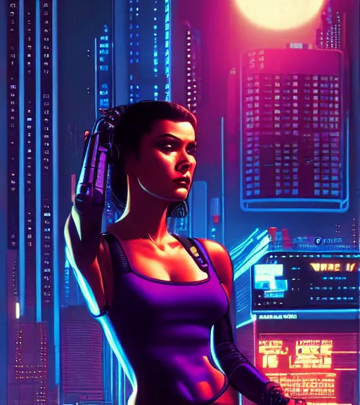 Image similar to cable plugged in, side of head, very very beautiful woman, cyberdeck computer terminal, street level night city, 1 9 7 9 omni magazine cover, style by vincent di fate, artgerm, cyberpunk 2 0 7 7, very coherent, detailed, 4 k resolution, unreal engine, daz