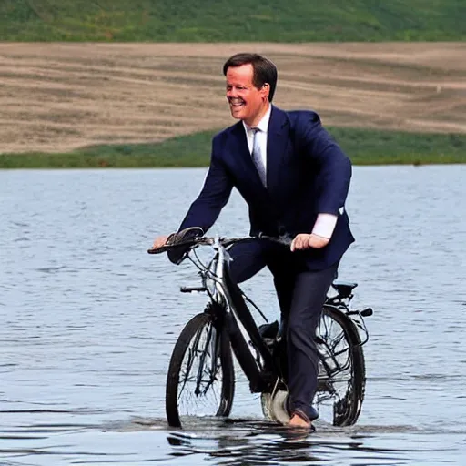 Image similar to mark rutte riding bicycle on water