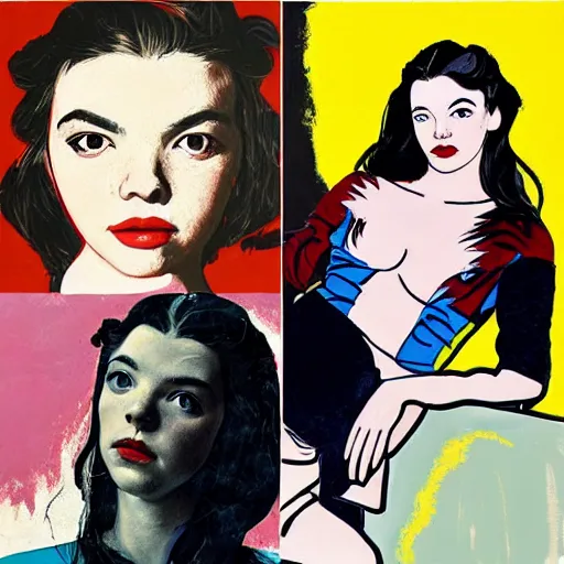 Image similar to beautiful female anya taylor - joy portrait in detail in oil by james jean, by andy warhol, by roy lichtenstein, by egon schiele