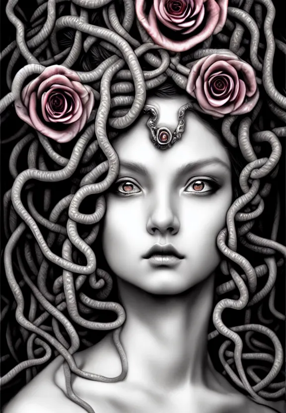 Image similar to , medusa, symmetrical portrait, realistic, full body, black rose, rich detail, by wlop, stanley artgerm photo - grade