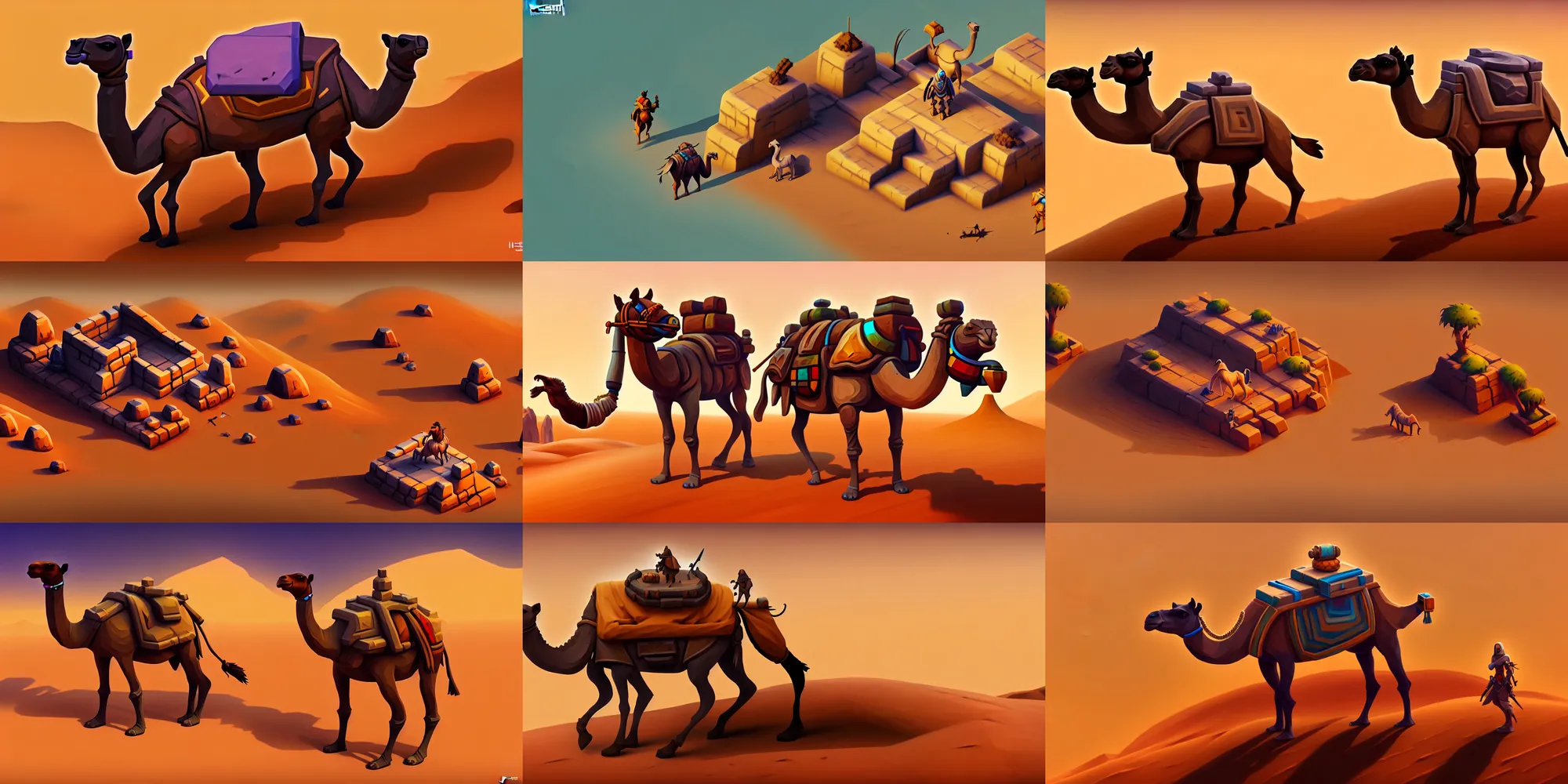 Prompt: isometric game asset of camel in desert, detailed paintings, artgerm, stylized, smooth, kitbash, arcane, overwatch, many color scheme, 8 k, close up,