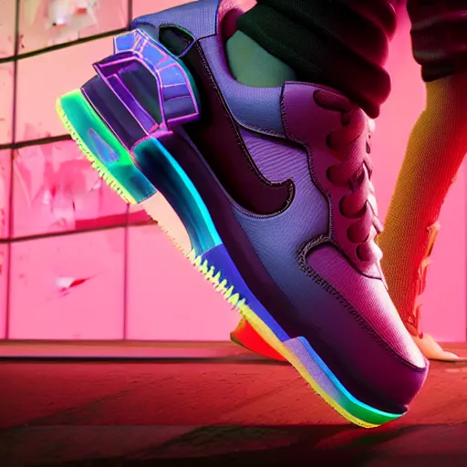 Image similar to nike airforce from cyberpunk 2 0 7 7, 3 d, ultra - realistic