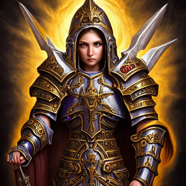 Image similar to holy paladin, highly detailed, 4 k, hdr, smooth, sharp focus, high resolution, award - winning photo, anne stokes, photorealistic