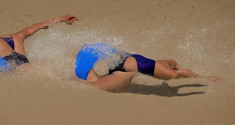 Prompt: olympic swimming in sand instead of water, motion blur