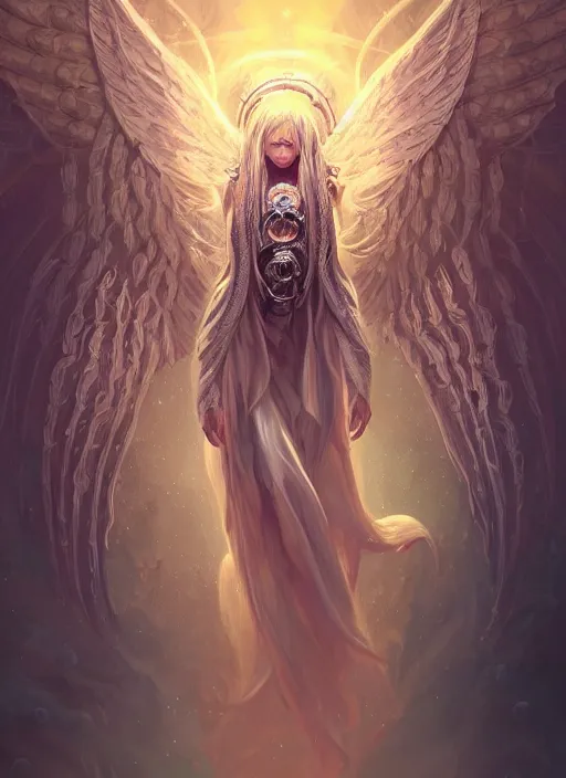 Prompt: a highly detailed illustration of lovecraftian divine angel with hundreds of eyes, horrifying floating looking down pose, intricate, elegant, highly detailed, centered, digital painting, artstation, concept art, smooth, sharp focus, league of legends concept art, wlop.