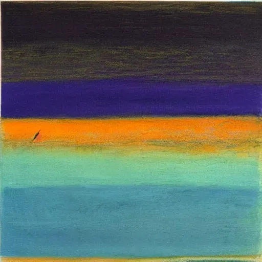 Image similar to In this mixed mediart, the artist has used a simple palette of colors to create a feeling of calm and serenity. The soft hues of blue and green are reminiscent of a cloudy sky, while the orange and yellow suggest the warm glow of the sun. The vertical stripes of color are divided by thin lines of black, which give the impression of deep space. The overall effect is one of peacefulness and balance. pale by Henry Justice Ford, by Mordecai Ardon natural