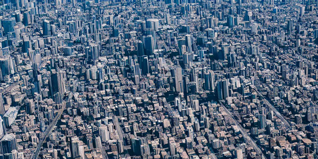Prompt: aerial movie shot of a dense sci-fi city covering the entire planet