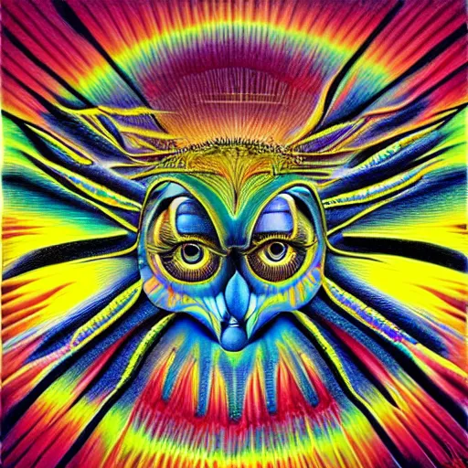 Image similar to the wisest of all owls, psychedelic, alex grey, salvador dali, trending on artstation, surreal