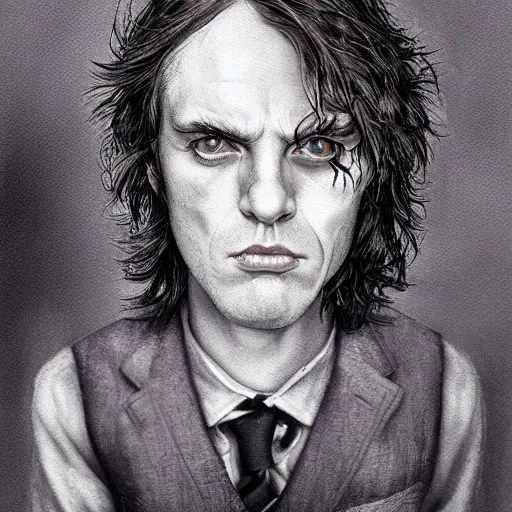 Image similar to angus young character portrait, lean face, cinematic lighting, glowing grey eyes, hyper-detailed, 4k, high resolution, in the style of Charlie Bowater, Tom Bagshaw, single face, symmetrical, headshot photograph, insanely detailed and intricate, beautiful, elegant, watercolor, cinematic, portrait, Raphaelite, headroom, Pierre-Auguste Renoir