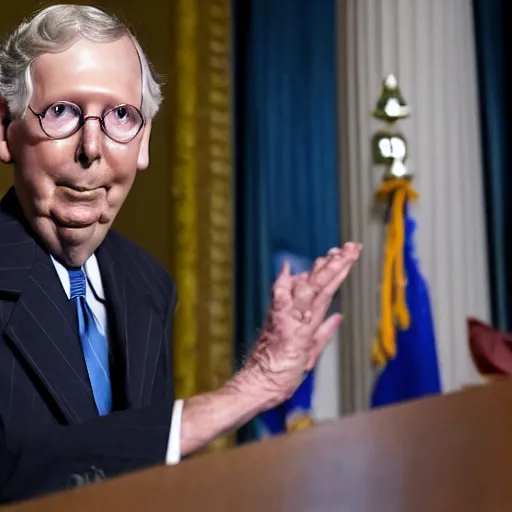 Image similar to mitch mcconnell taking a huge bong rip, ap press photo