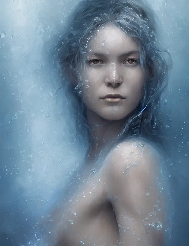 Prompt: A woman made of water and mist, masterpiece digital painting by Alex Grey, Greg Rutkowski, artstation, 4k wallpaper