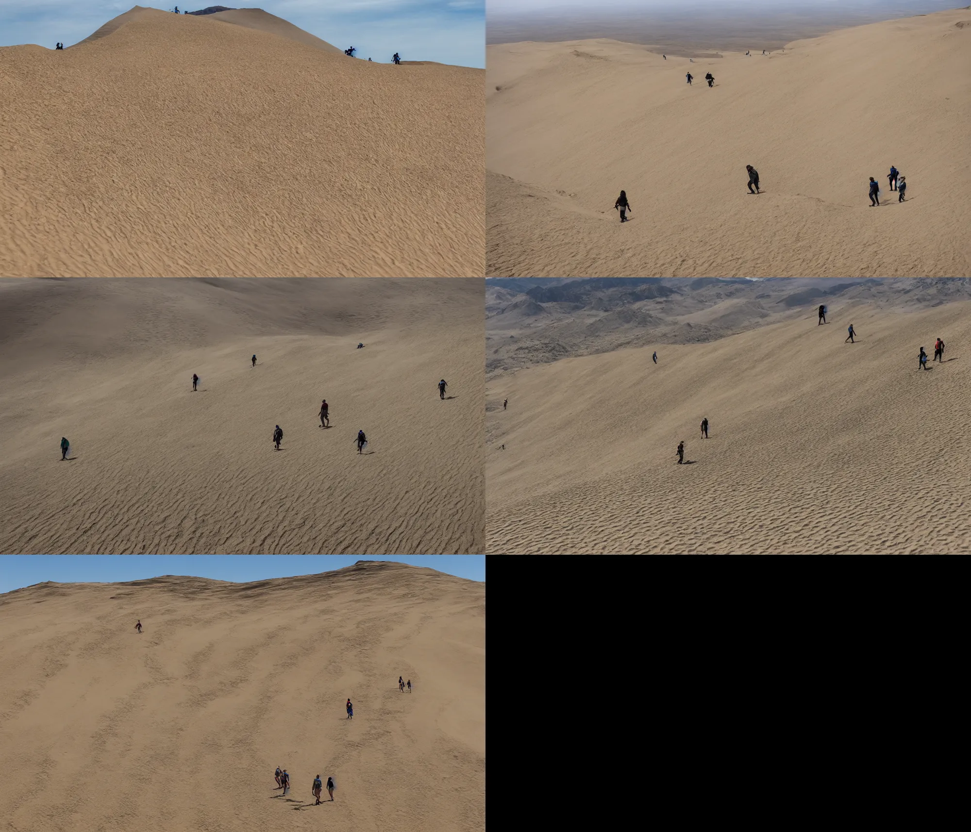 Prompt: dune walkers in the middle of the diving grid of mountain