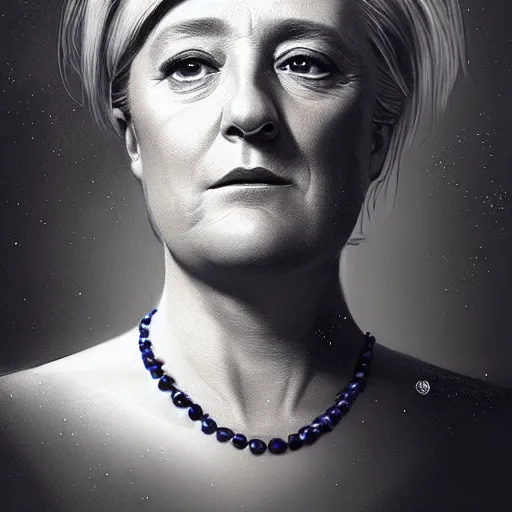 Prompt: Portrait of Marine le Pen , french emperor, heroic, tricolor background, amazing splashscreen artwork, splash art, head slightly tilted, natural light, elegant, intricate, fantasy, atmospheric lighting, cinematic, matte painting, detailed face, by Greg rutkowski