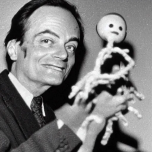 Prompt: a baby richard feynman with noodle hands designing the first atomic richard feynman