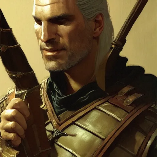 Image similar to geralt of rivia spring light, painting by aramaki, shinji, craig mullins, j. c. leyendecker