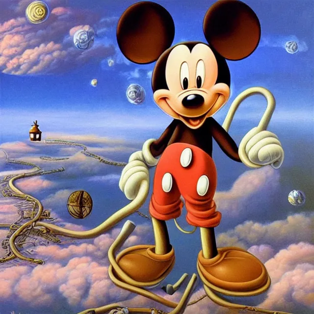 Image similar to an oil on canvas portrait painting of mickey mouse, surrealism, surrealist, cosmic horror, rob gonsalves, high detail