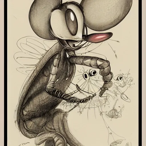 Prompt: portrait of crazy the mantis + mickey mouse chimera, symmetrical, by jean - baptiste monge