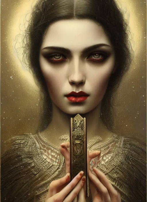 Image similar to beautiful detailed painting of a tarot card, by tom bagshaw