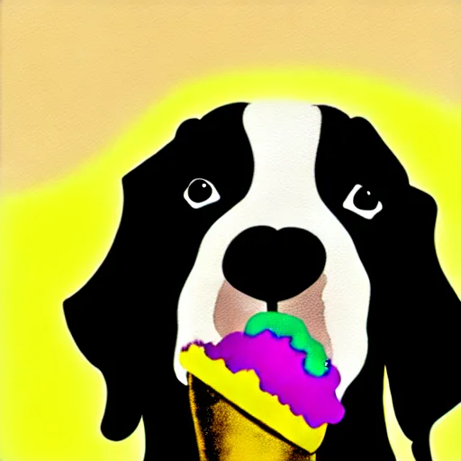 Image similar to painting of a dog eating ice cream