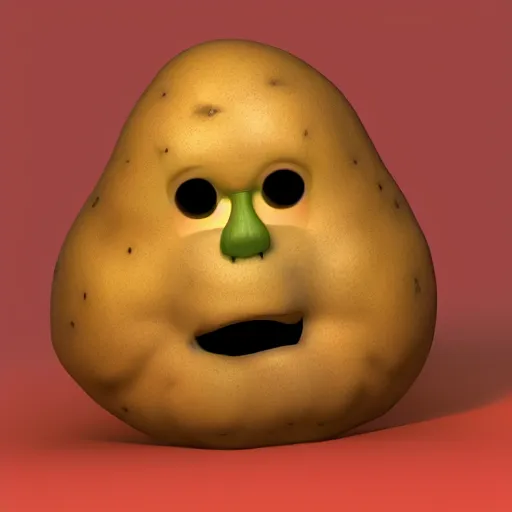 Image similar to 3 d rendered potato with scary face