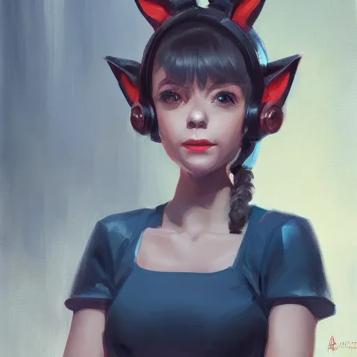 Image similar to portrait of a cute young woman with robot ears, 4k, sharp focus, 1980, Andreas Rocha