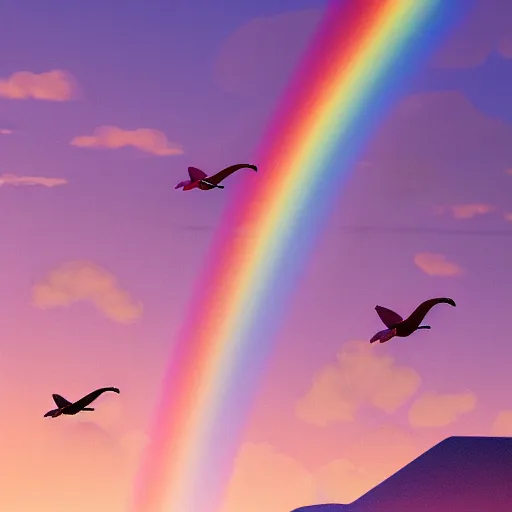 ho - oh photorealistic flying over a rainbow, Stable Diffusion