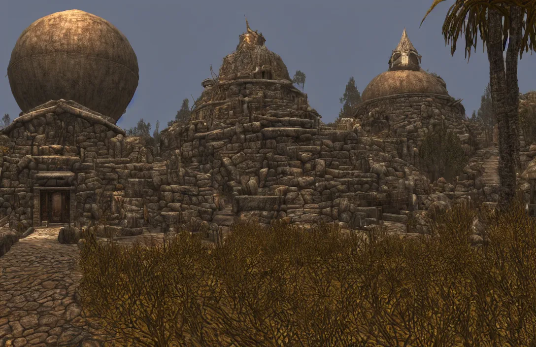 Prompt: vacation photos from morrowind. hyperrealism by ansel adams 8 k resolution texture graphics mods 1 2 0 fps inside a tomb city lit by torches and ghosts