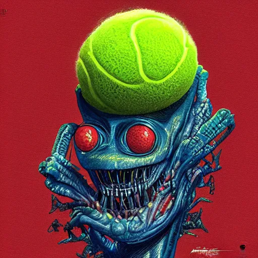 Image similar to a tennis ball monster alien , digital art, fantasy, magic, trending on artstation, ultra detailed, professional illustration by Basil Gogos