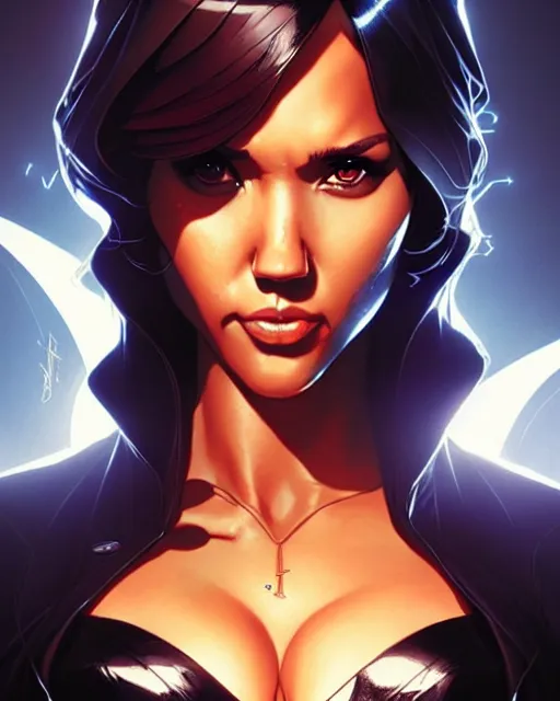 Image similar to artgerm, greg rutkowski comic book cover art, jessica alba as zatanna