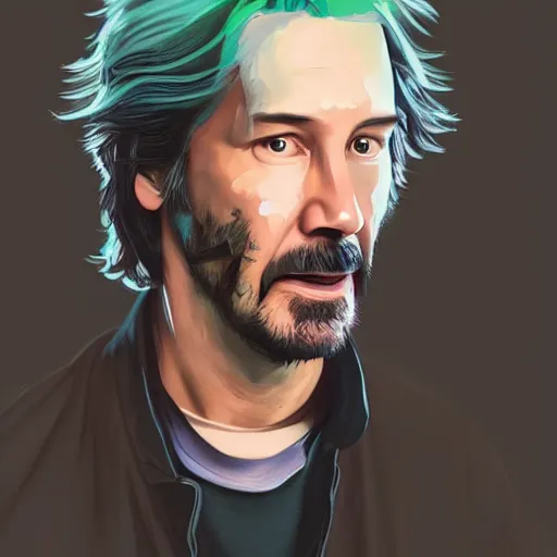 Prompt: keanu reeves as Rick Sanchez, from rick and morty, portrait, highly detailed, digital painting, artstation, concept art, sharp focus, illustration, art by artgerm and greg rutkowski and alphonse mucha