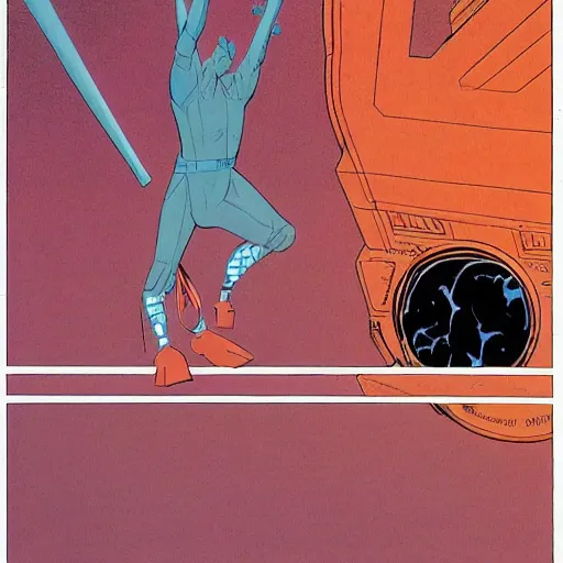 Prompt: A splash panel from The Incal, by Jodorowsky and Moebius