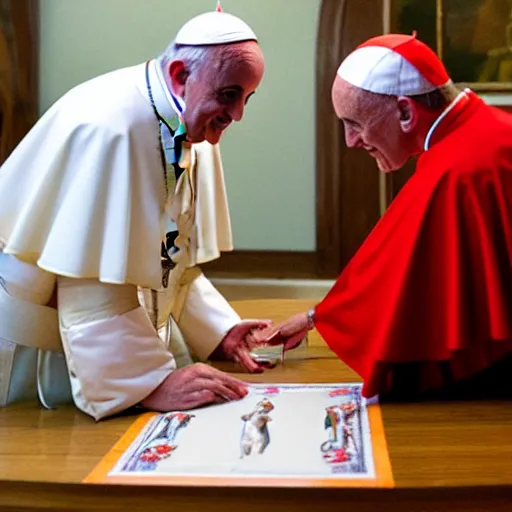 Image similar to photo of the Pope playing twister with a Nun, 50mm, beautiful photo