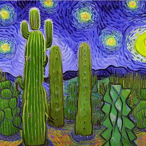 starry night of cacti, vincent van gogh, oil painting | Stable ...