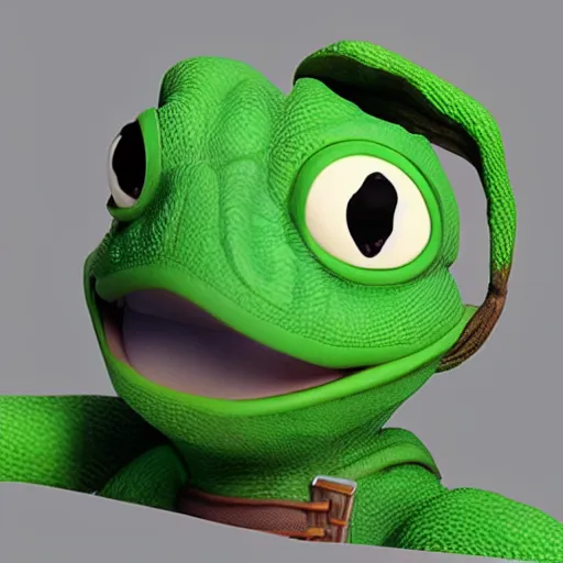 Image similar to a sadge - sad - pepe - the - turtle - ninja, looking more depressed than usual, quivering lips, fists in the air, sweat flying, cgi render, zbrush, octane, keyshot render