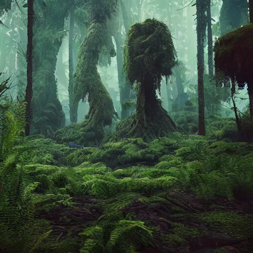 Image similar to forest on alien planet, no man's sky, octane, ultra detailed, 4 k