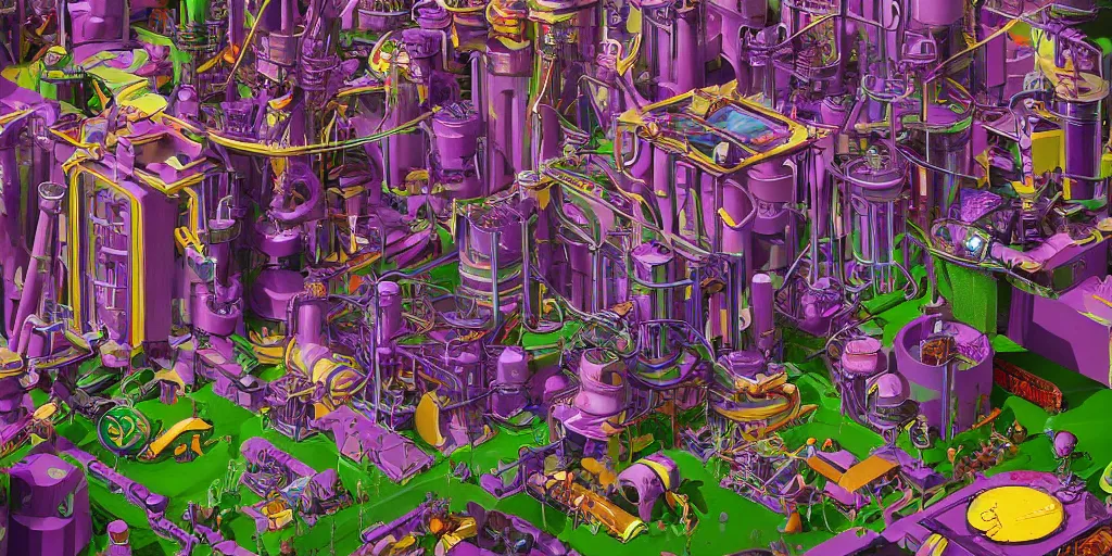 Image similar to Wonka's Factory, detailed digital art, trending on Artstation