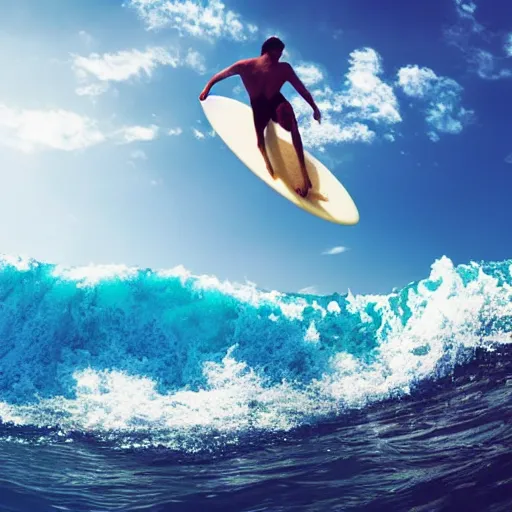 Prompt: a man riding a wave on top of a surfboard, national geographic contest winner, shutterstock contest winner, naturalism, behance hd