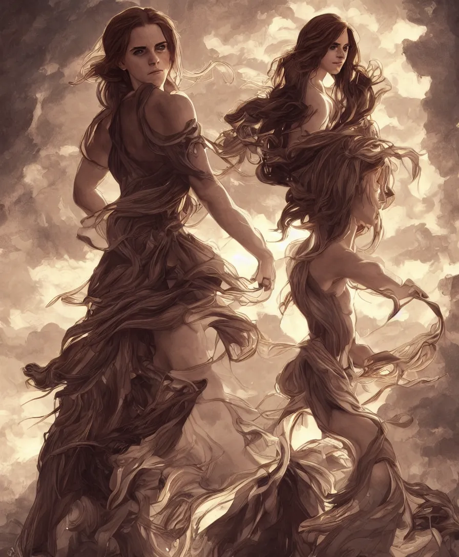 Image similar to Emma Watson tuning into a mare, Animorphs cover, intricate, elegant, highly detailed, digital painting, artstation, concept art, smooth, sharp focus, illustration, art by artgerm and greg rutkowski and alphonse mucha and maya takamura and Hitomi Isono