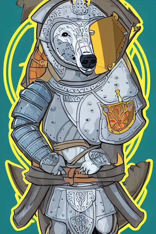 Prompt: Portrait of a polar bear in medieval armor, knight, medieval, sticker, colorful, illustration, highly detailed, simple, smooth and clean vector curves, no jagged lines, vector art, smooth