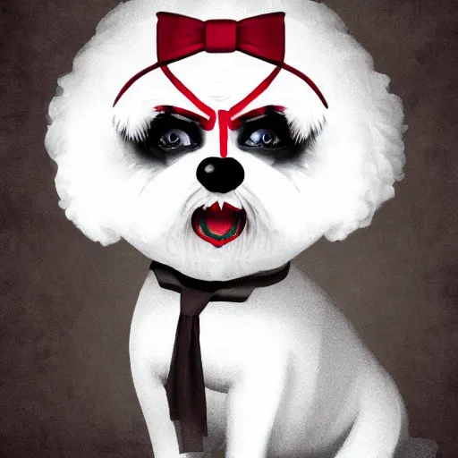 Image similar to bichon frise as the joker 2019, dog, makeup, movie poster, trending on artstation